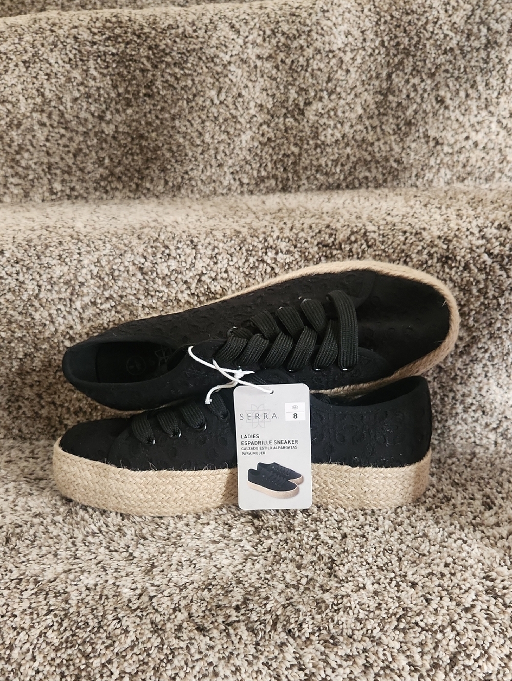 Serra Black Lace-Up Espadrille Sneaker with Jute Platform NWT & Box